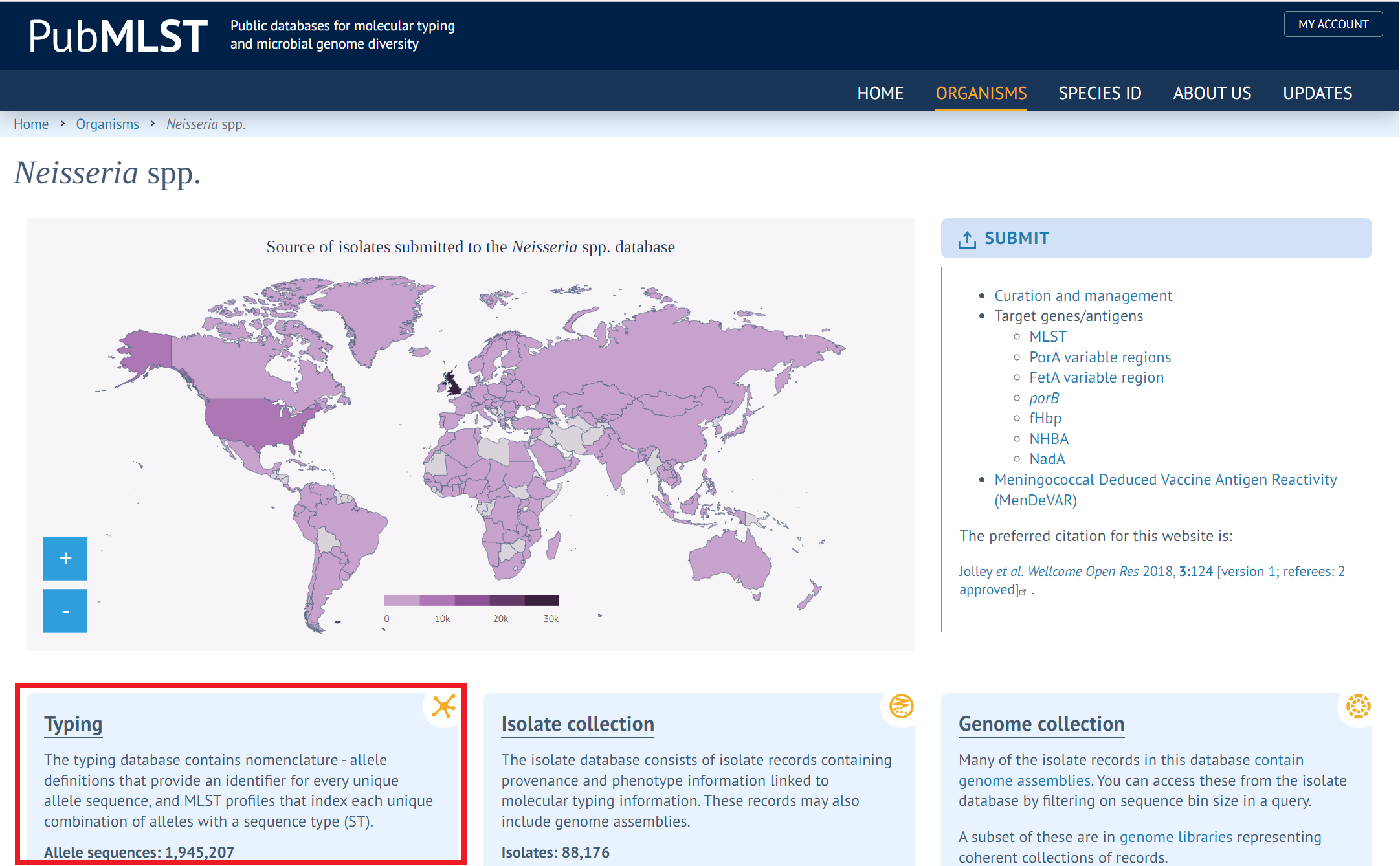 Screenshot of Neisseria page with red box around typing